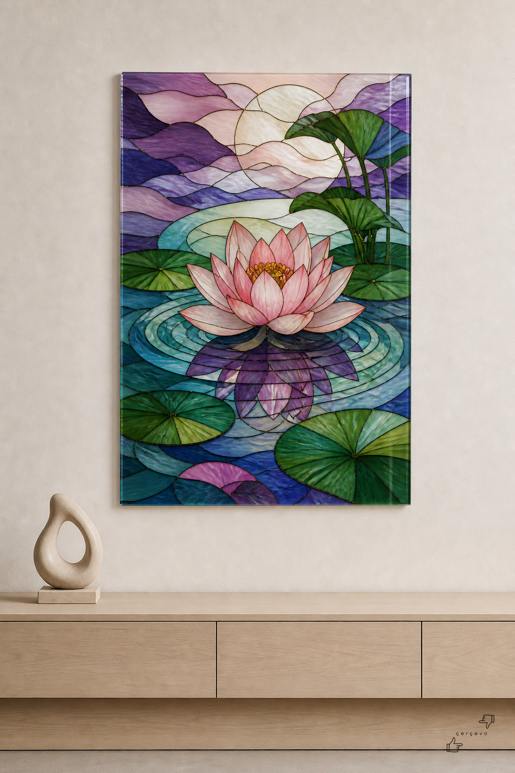 Lotus Sessizliği — vitray cam tablo