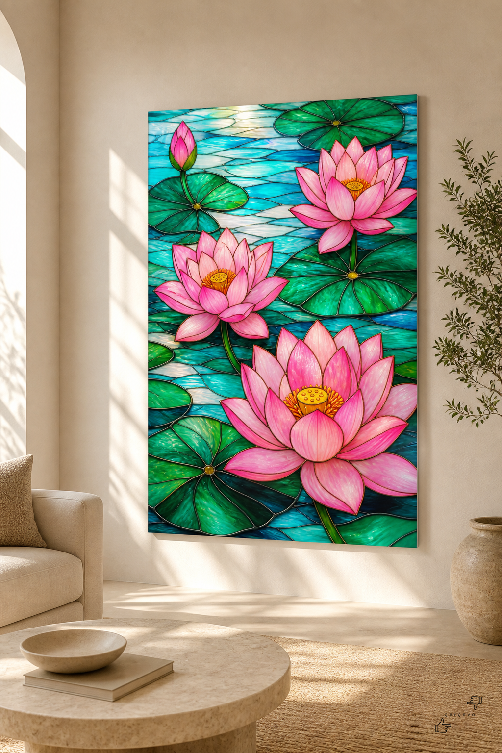 Pembe Lotus — vitray cam tablo