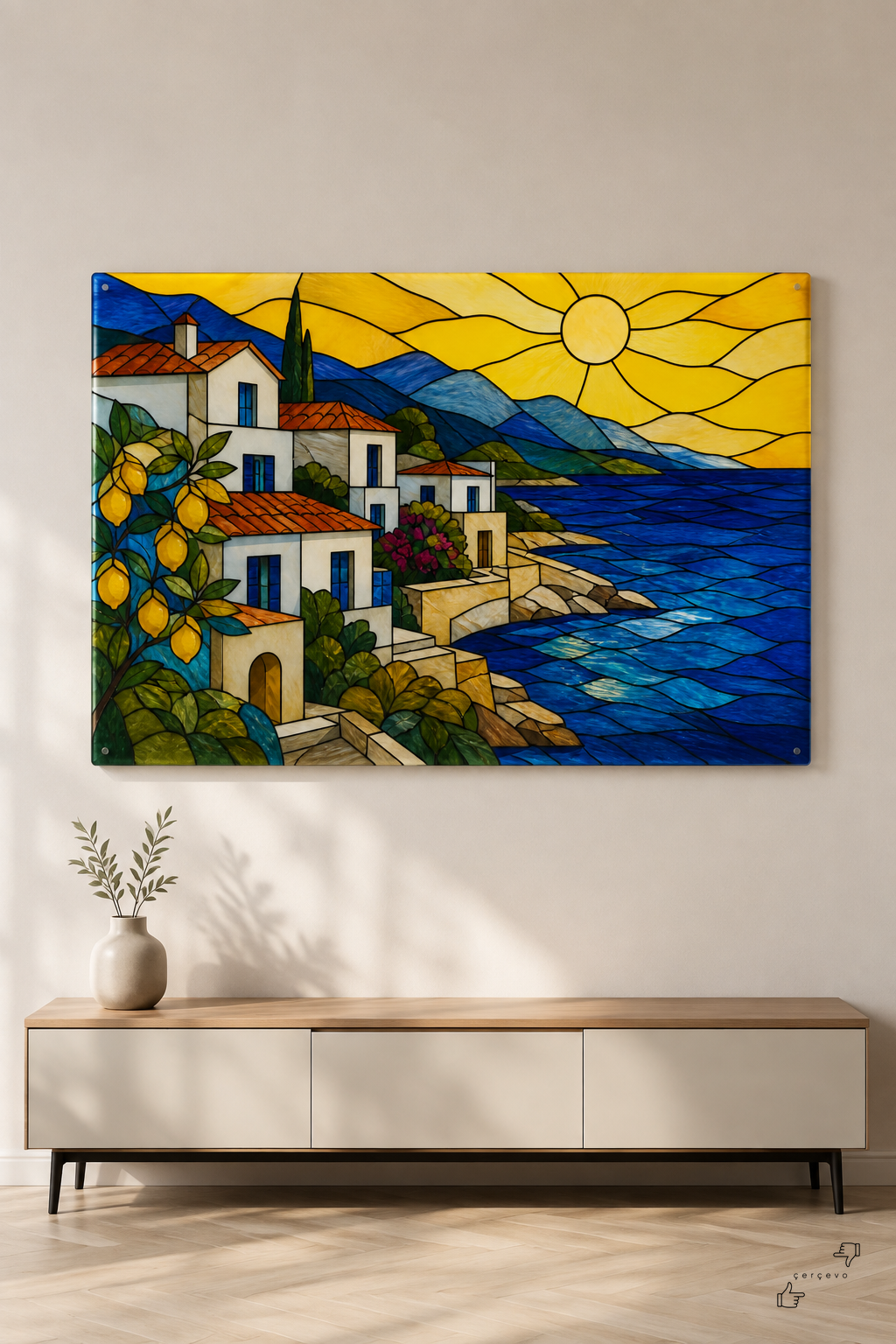 Kıyıdaki Evler — Cam Tablo — vitray cam tablo
