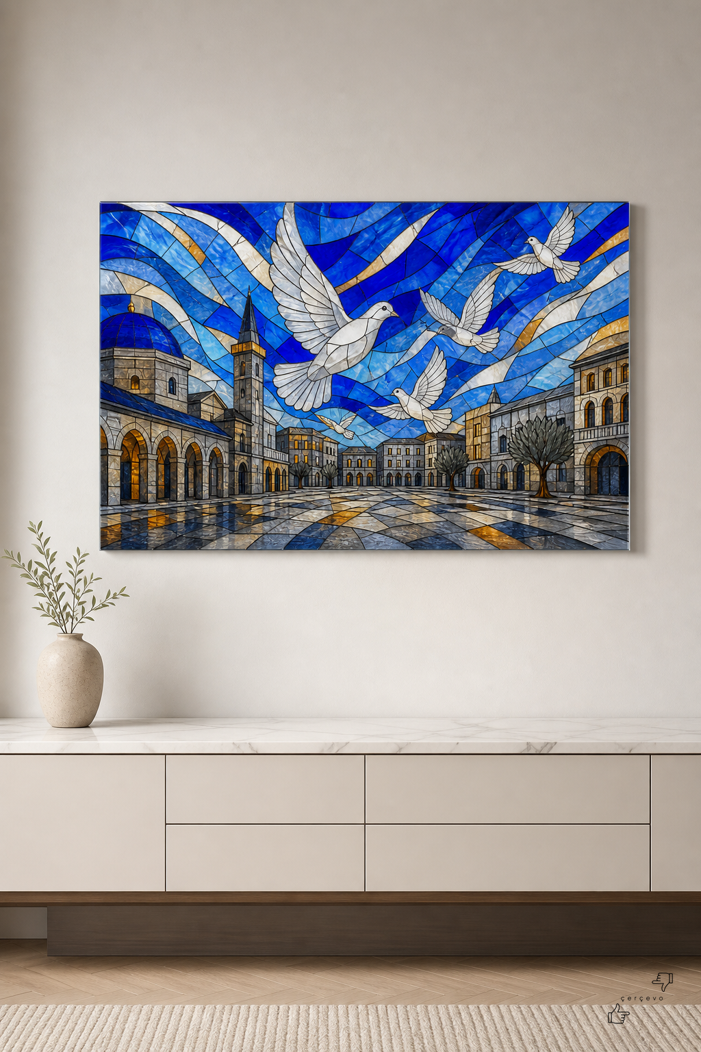 Güvercinler Meydanı — Cam Tablo — vitray cam tablo
