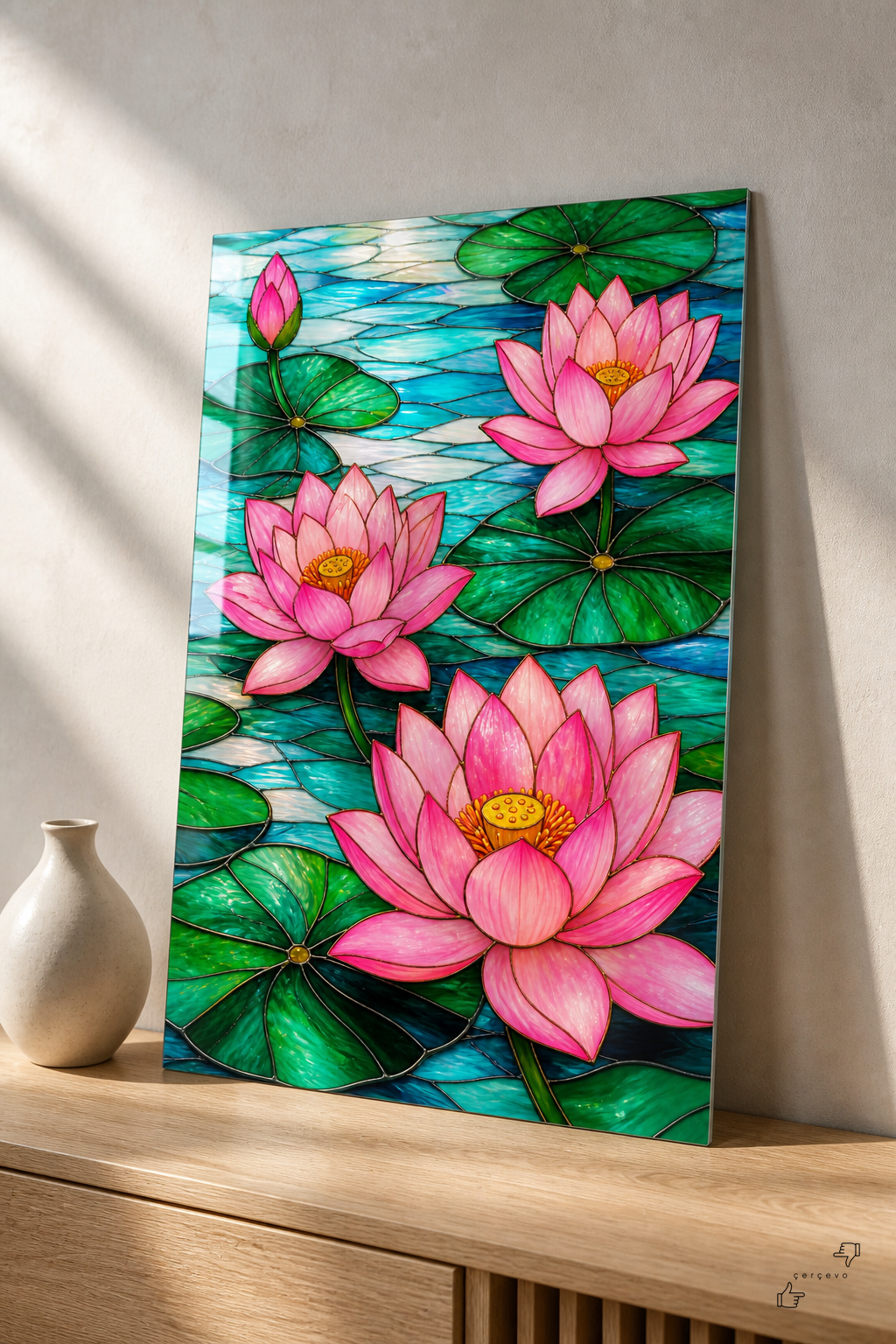 Pembe Lotus — vitray cam tablo