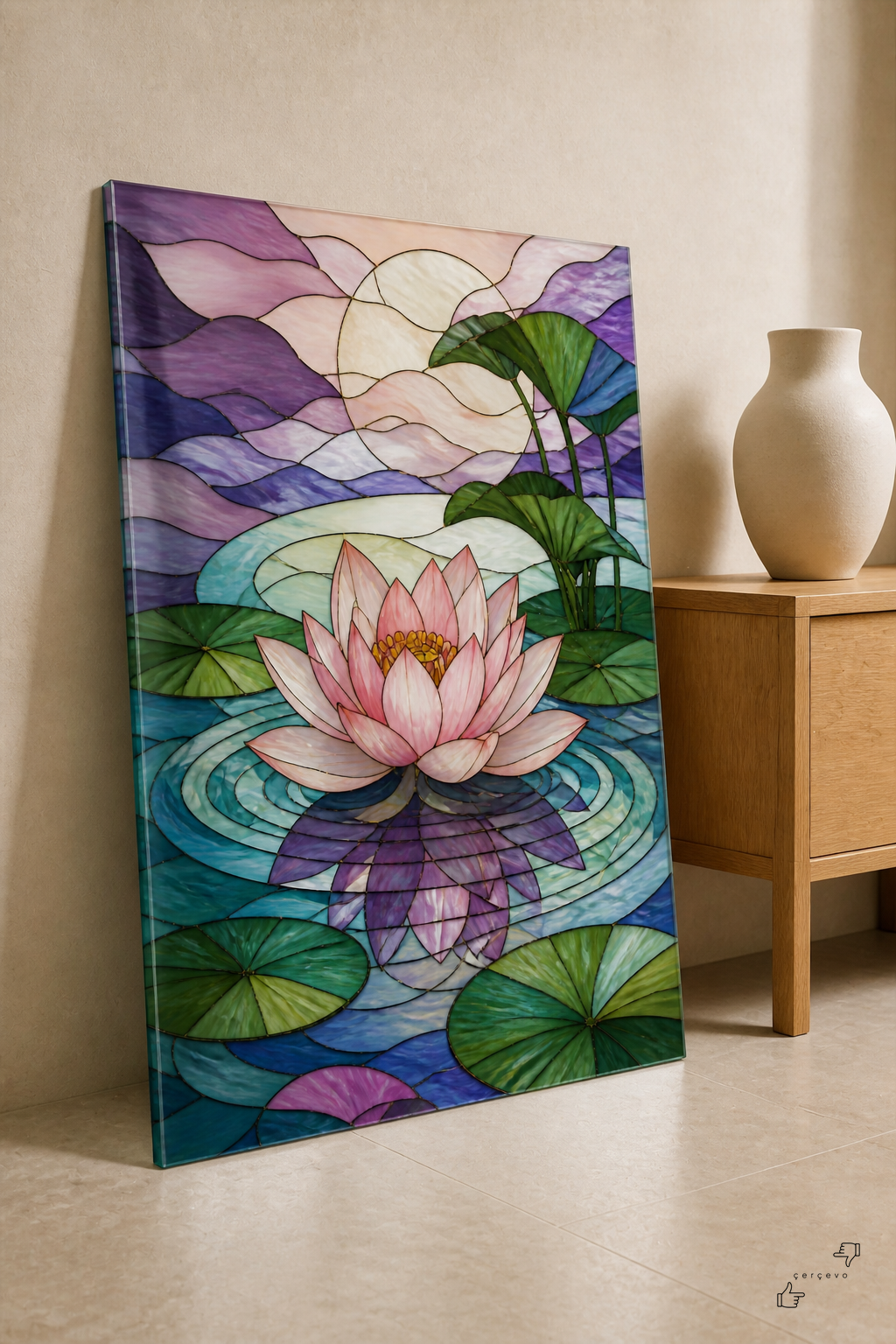 Lotus Sessizliği — vitray cam tablo