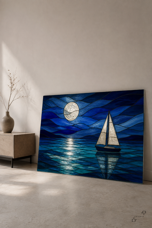 Ay Işığında Yelken — Cam Tablo — vitray cam tablo
