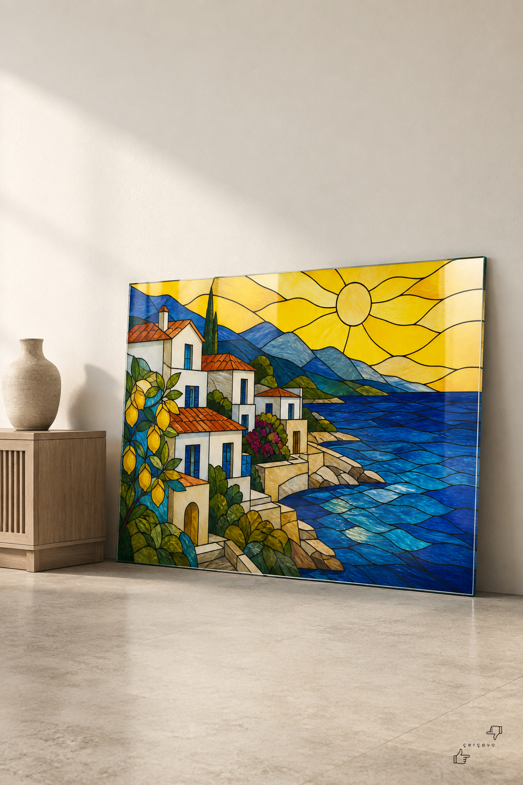 Kıyıdaki Evler — Cam Tablo — vitray cam tablo