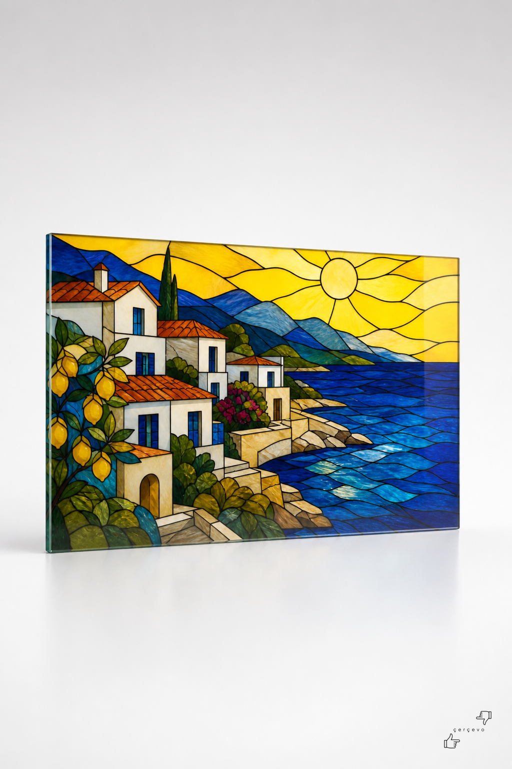 Kıyıdaki Evler — Cam Tablo — vitray cam tablo