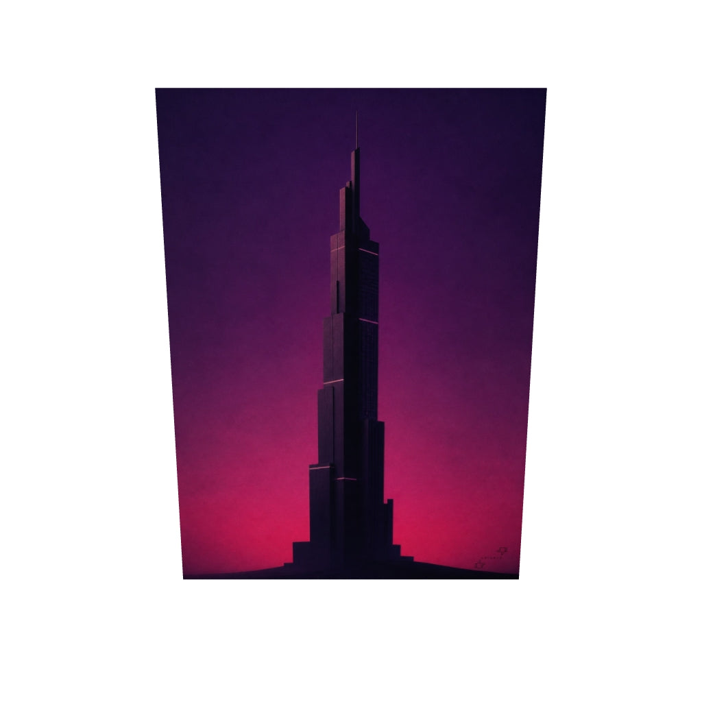 Fütüristik Kule Silüeti — Grafik Poster Kanvas Tablo — 3D onizleme