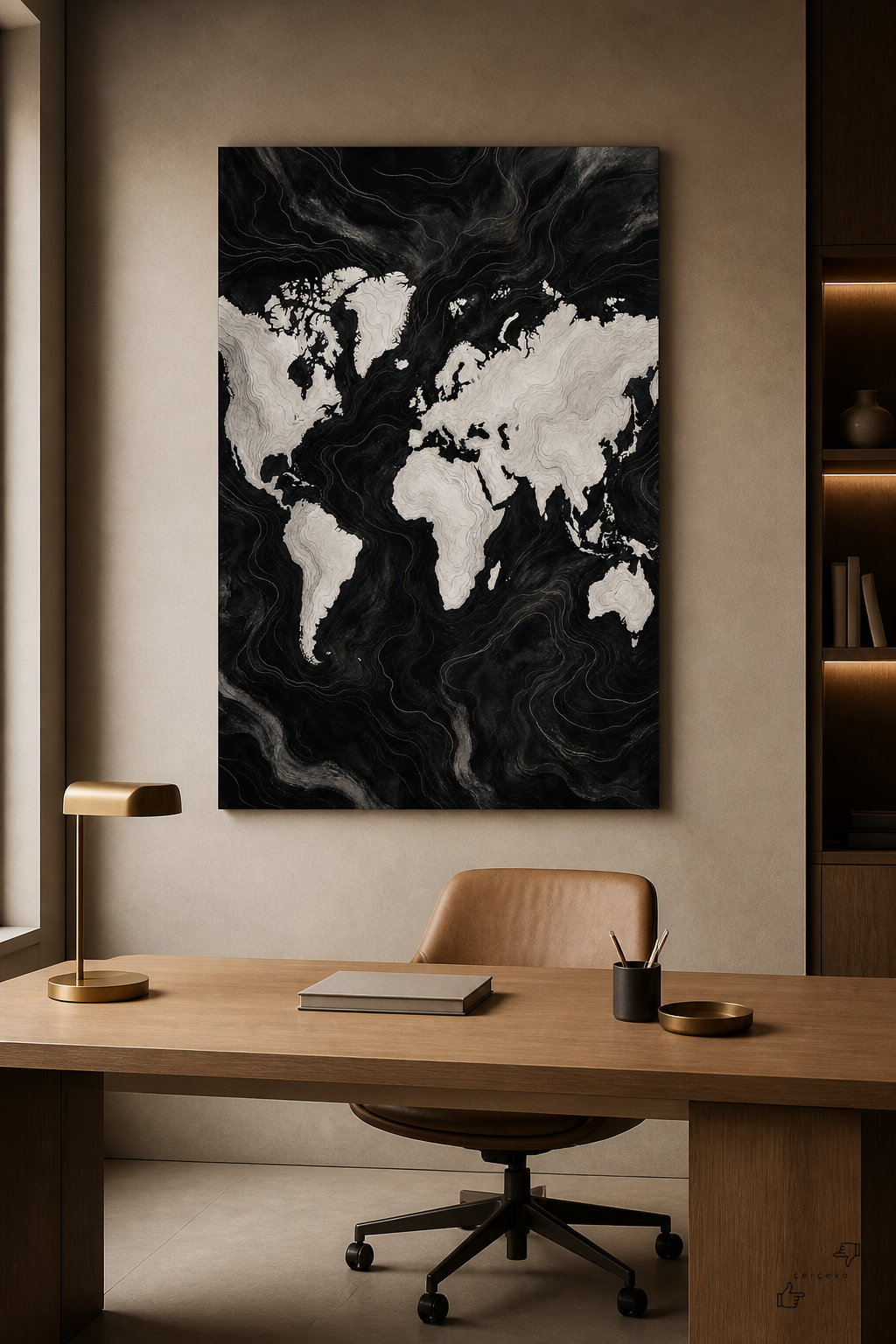 Dünya Haritası — Siyah Beyaz Modern 1